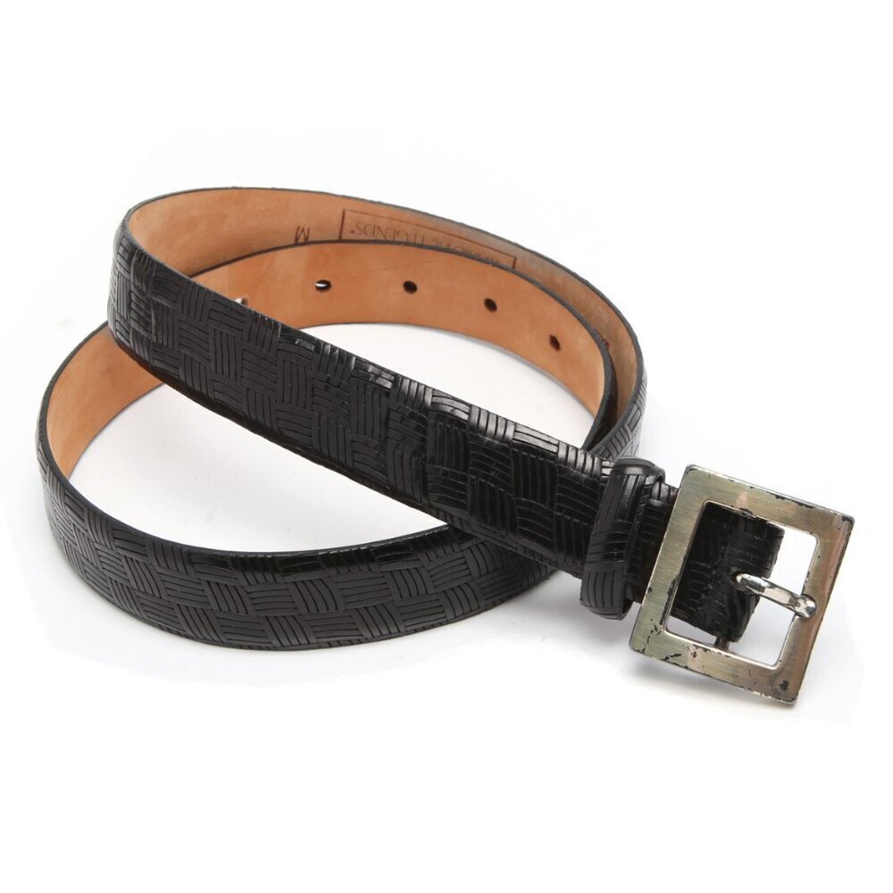 Vintage J. Peterman's MOVIE LEGENDS Leather Belt Crosshatch Black USA Seinfeld